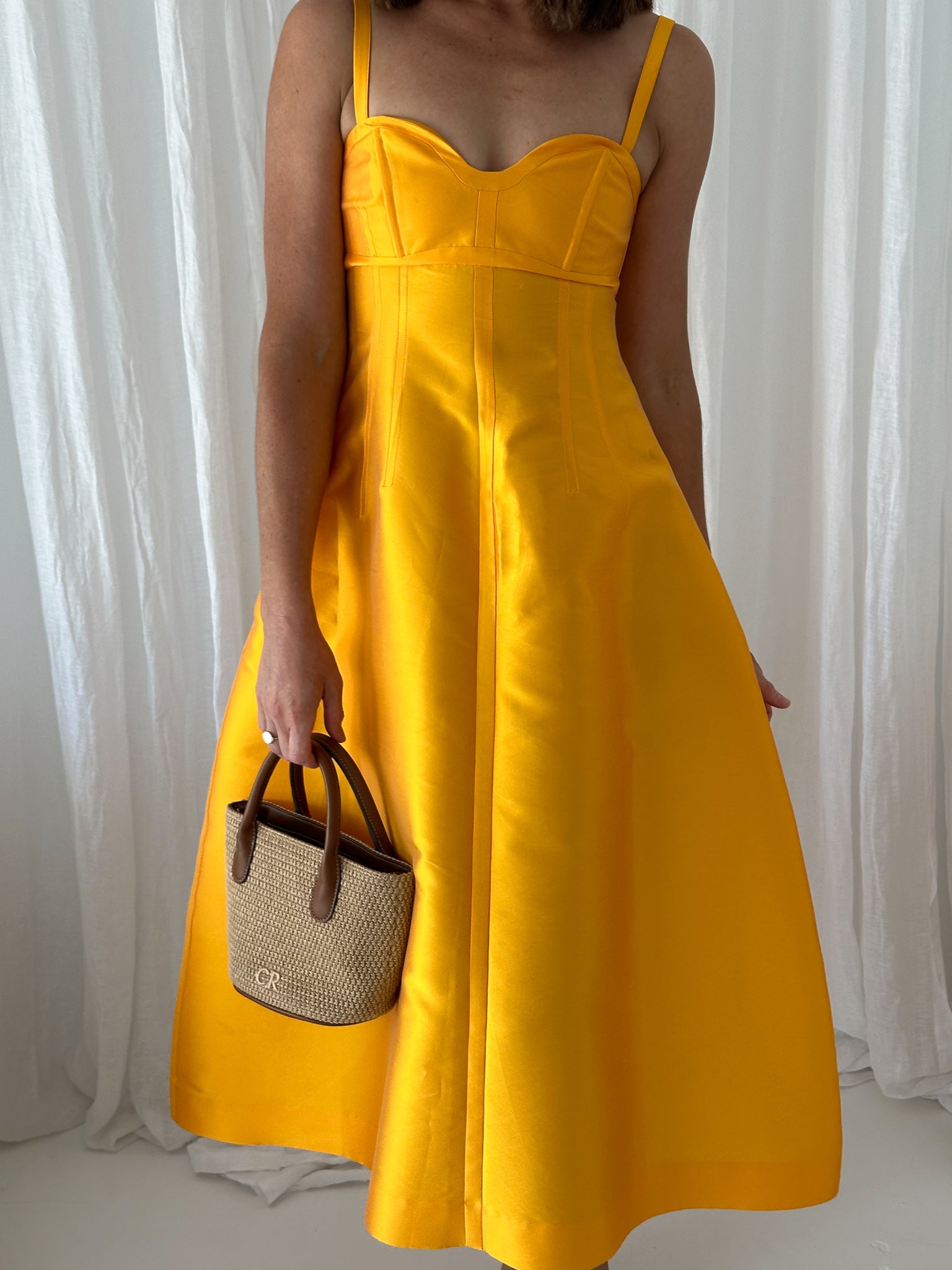 Oroton - Silk Blend Midi Dress- Marigold- Size 8