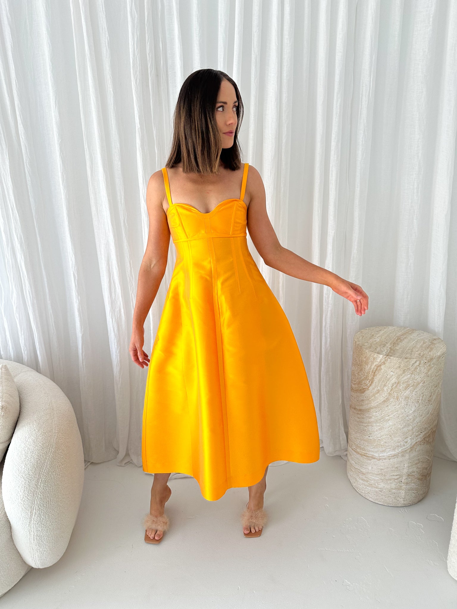 Oroton - Silk Blend Midi Dress- Marigold- Size 8