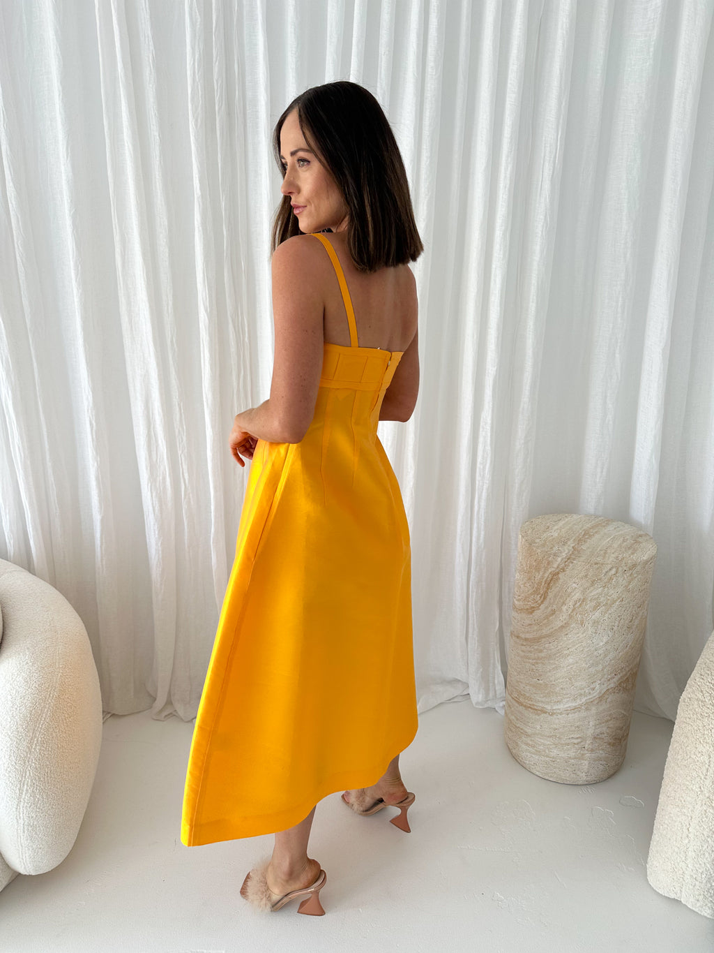 Oroton - Silk Blend Midi Dress- Marigold- Size 8