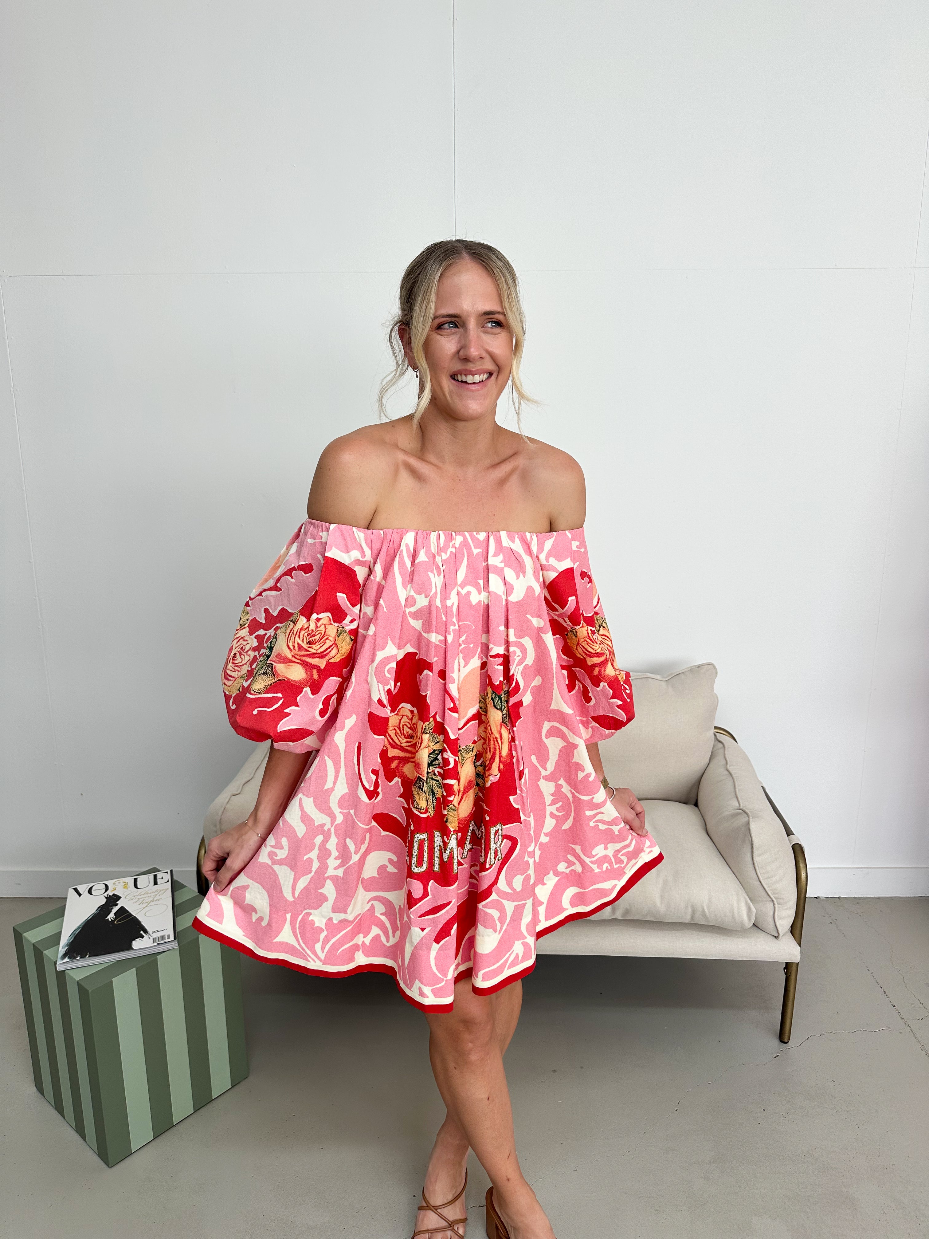 Camilla - Pink Porto Off Shoulder Puff Dress- Size XXS