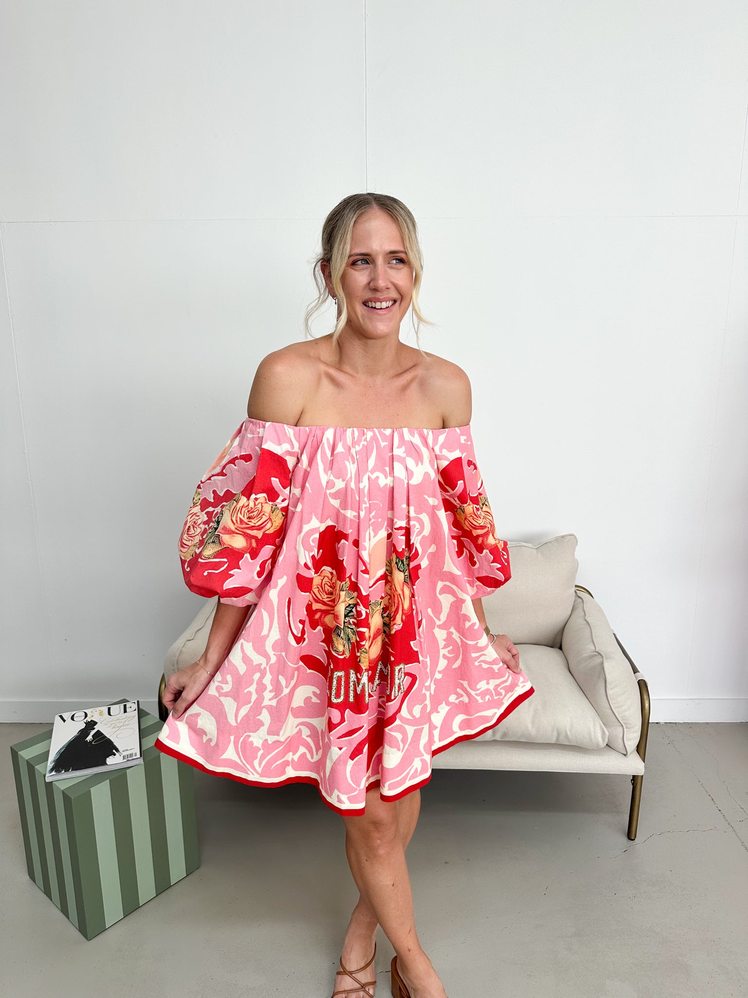 Camilla - Pink Porto Off Shoulder Puff Dress- Size XXS