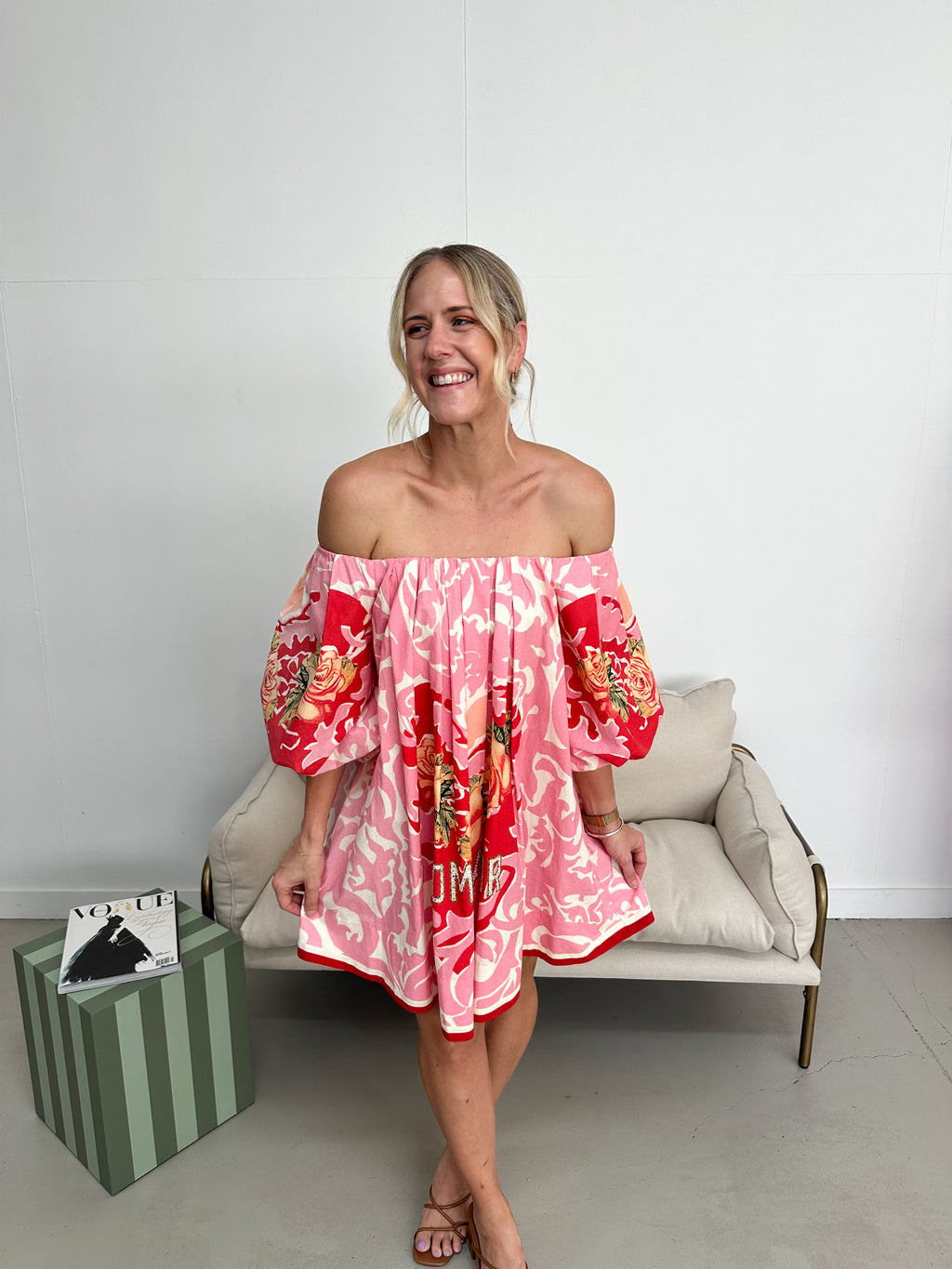 Camilla - Pink Porto Off Shoulder Puff Dress- Size XXS