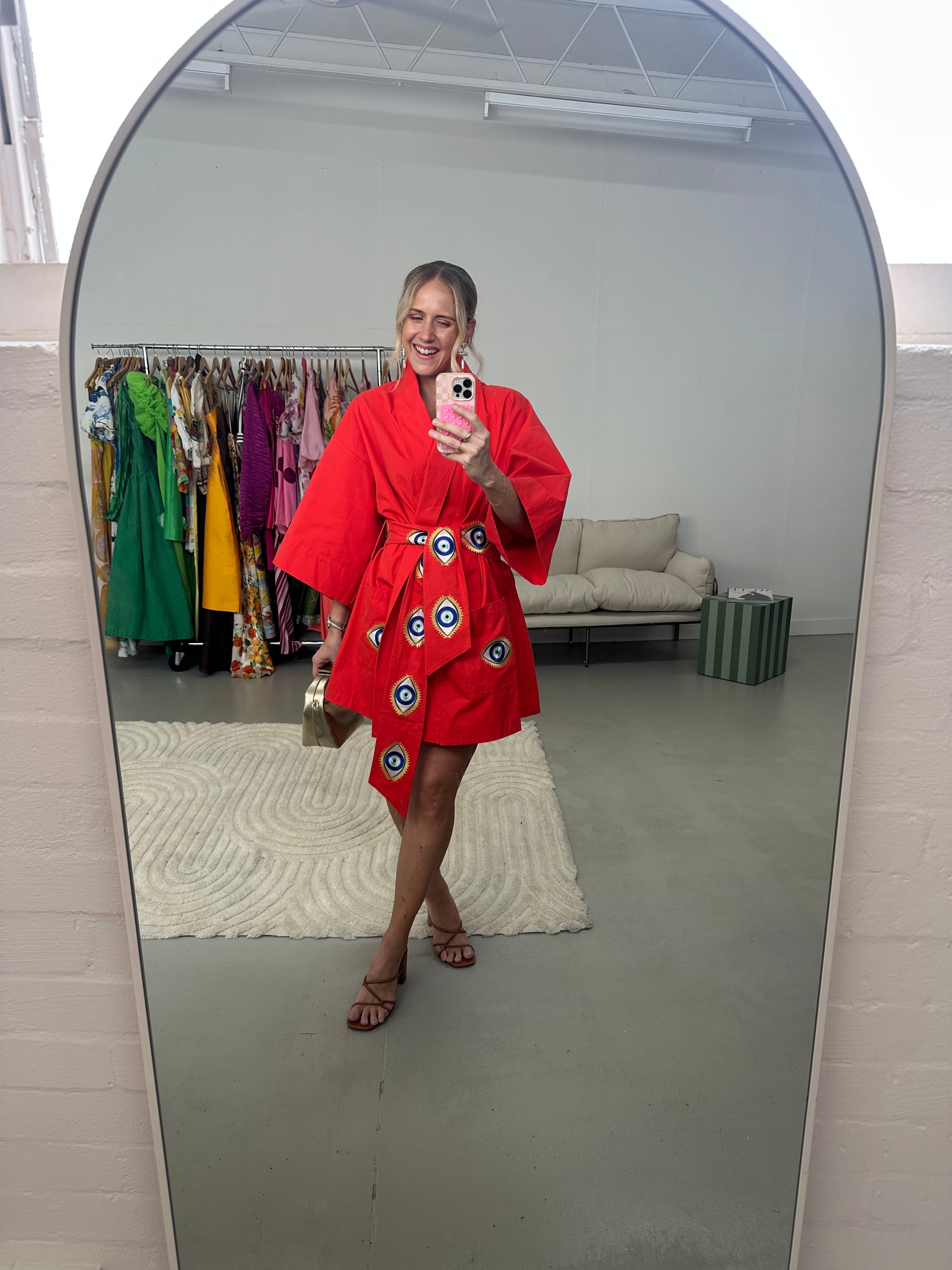 La Boheme- Nirvana Robe Mini Dress- Red- Size S/M