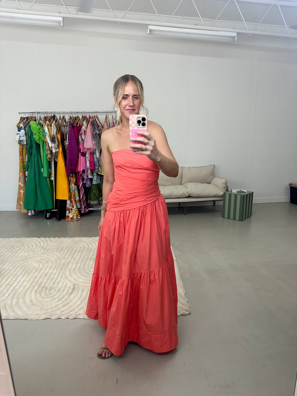 Shona Joy- Maiori Strapless Tiered Maxi Dress - Coral- Size 8