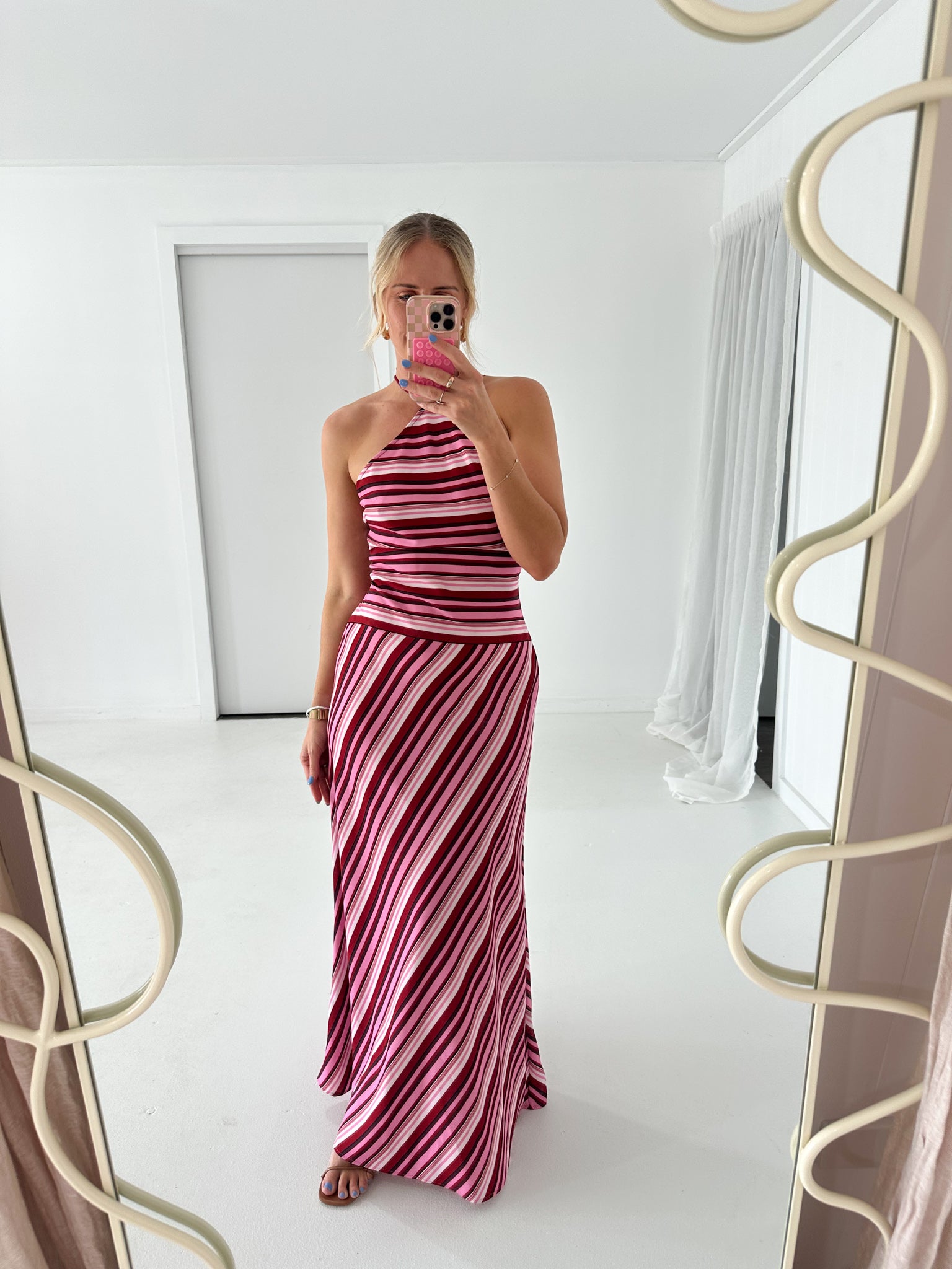 WITH HARPER LU - Halter Maxi Dress - Magenta Stripe- Size 10 The Hire Edit WITH HARPER LU - Halter Maxi Dress - Magenta Stripe- Size 10 The Hire Edit