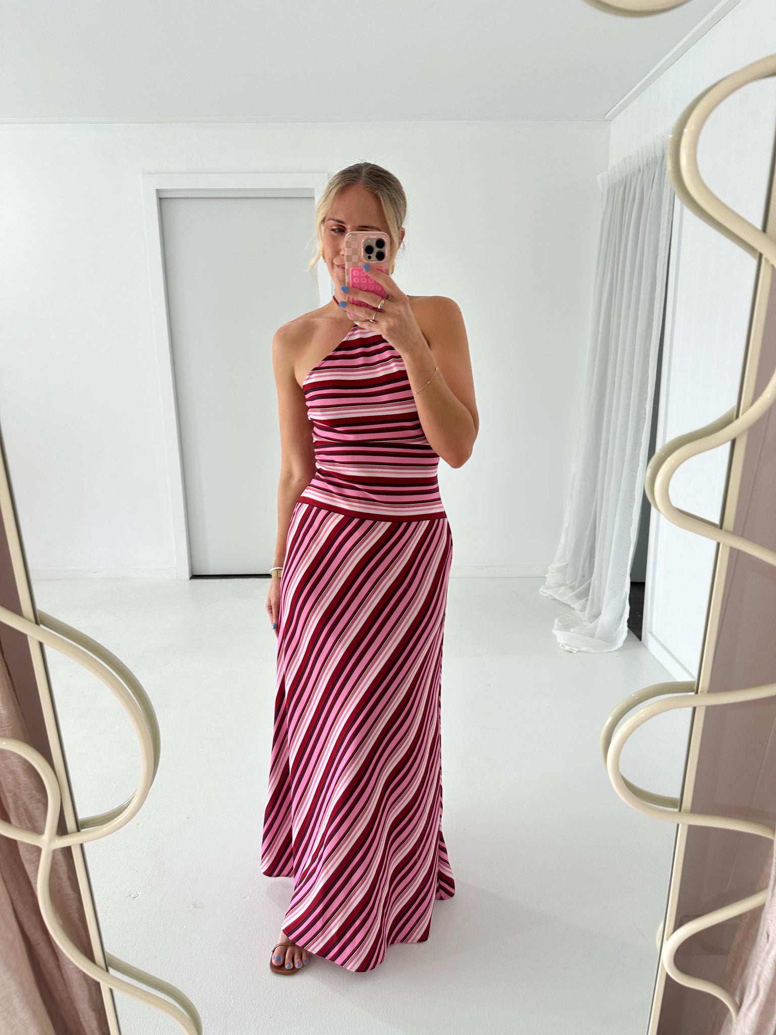 WITH HARPER LU - Halter Maxi Dress - Magenta Stripe- Size 10 The Hire Edit WITH HARPER LU - Halter Maxi Dress - Magenta Stripe- Size 10 The Hire Edit